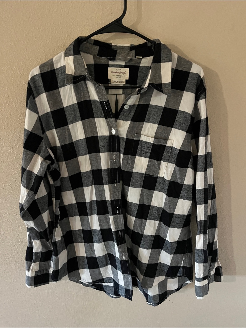 Weatherproof Black & White Buffalo Check Flannel Button-Down Shirt